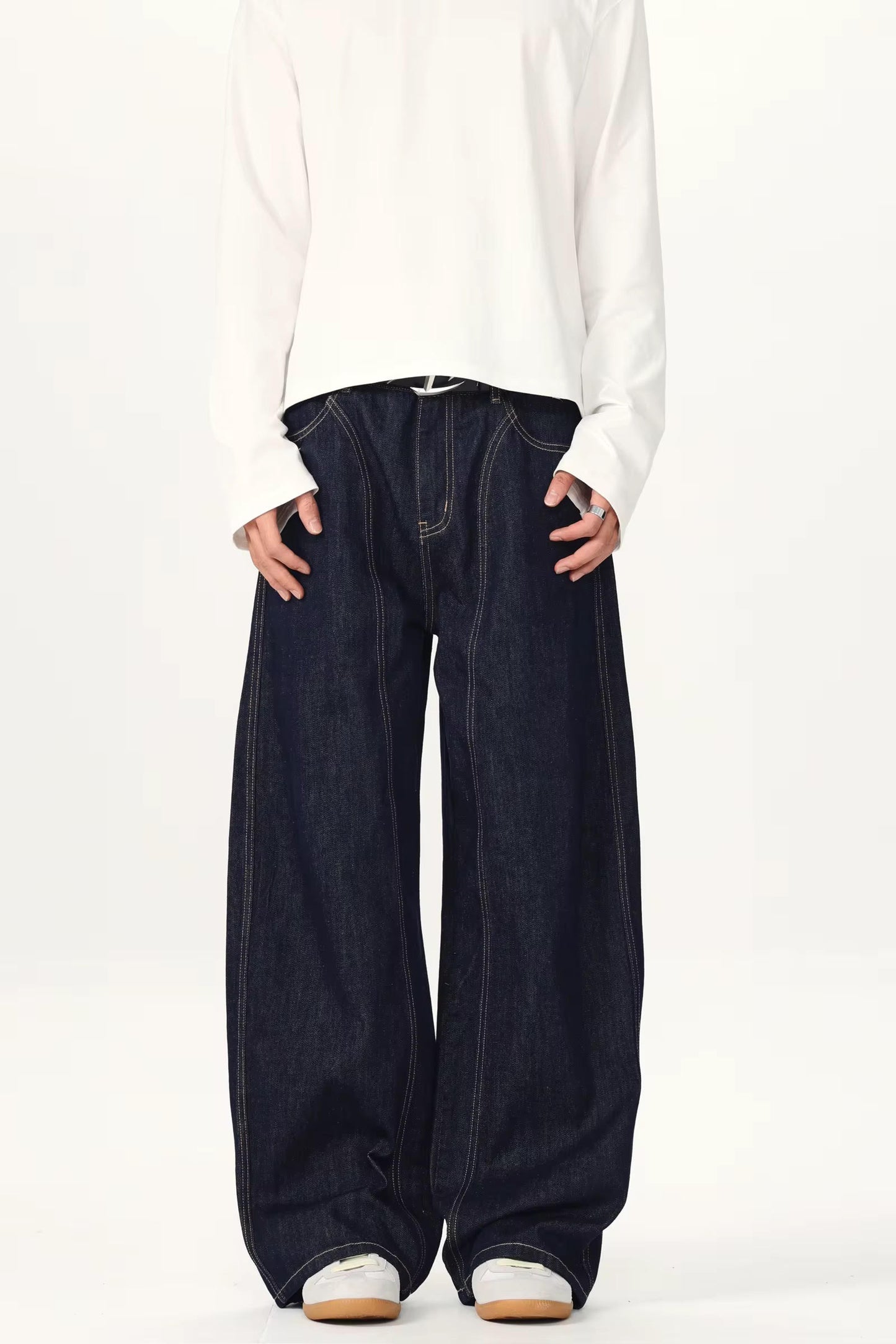 Raw denim navy blue baggy denim