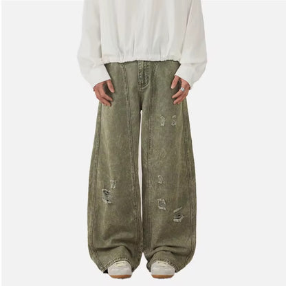 Green distressed denim