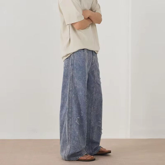 Baggy blue distressed denim