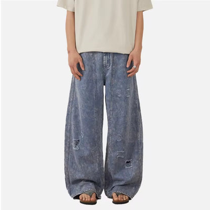 Baggy blue distressed denim