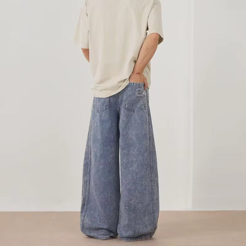 Baggy blue distressed denim